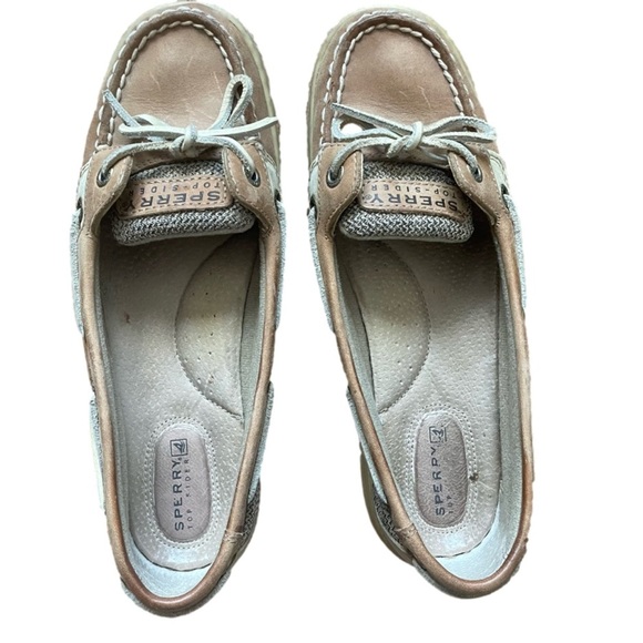 Sperry Topsider Leather Synthetic Flat Shoe Size 6.5 Tan - Picture 3 of 8